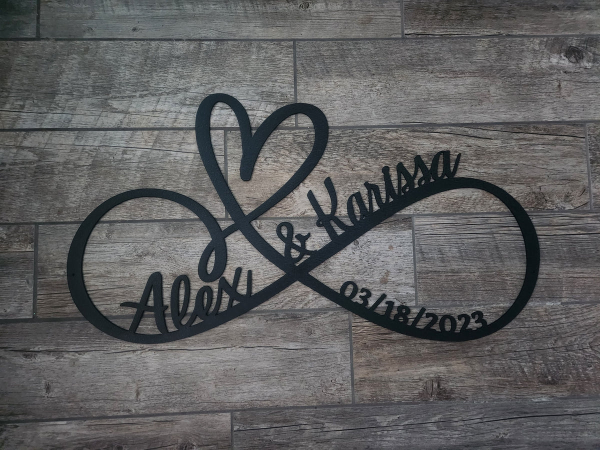 Infinity Heart Anniversary Sign finished metal example