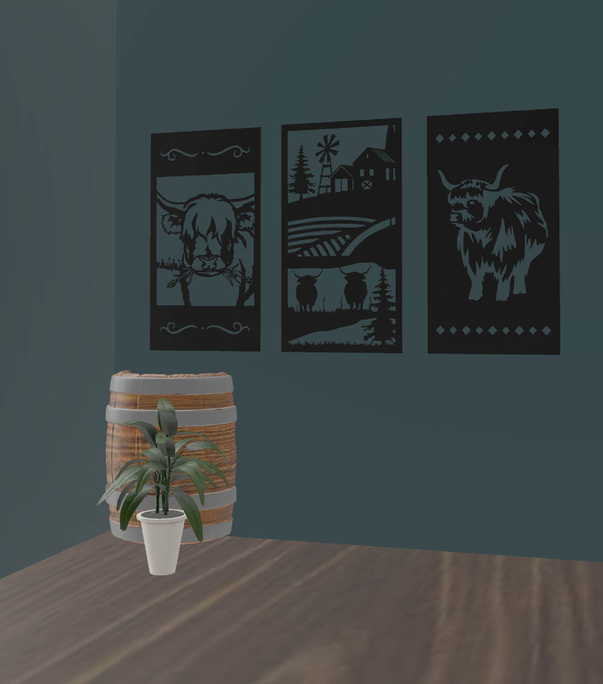 Highland Cow Panel wall display mockup