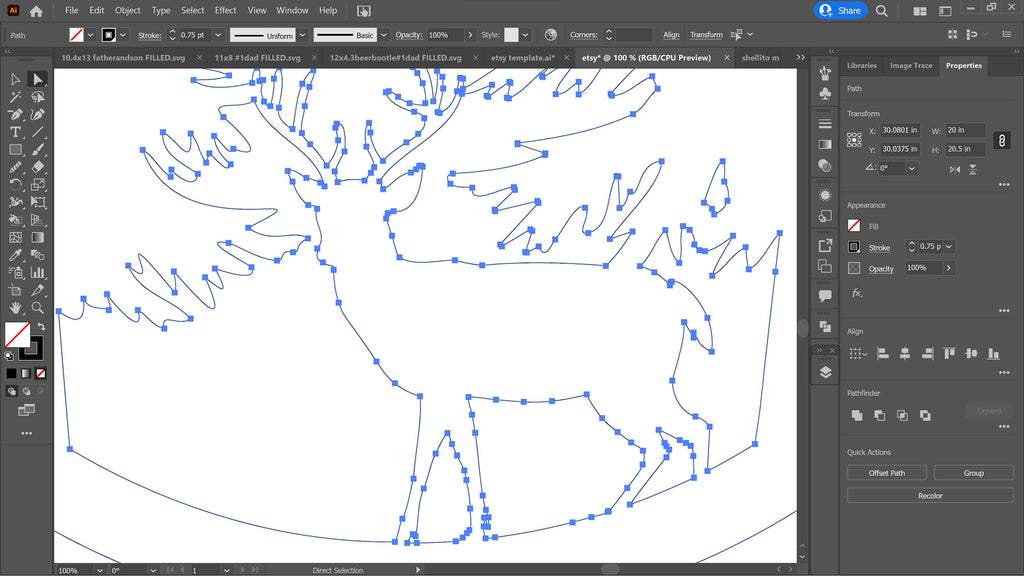 Personalized Deer Family Name Monogram vector paths in design software (photo 3)