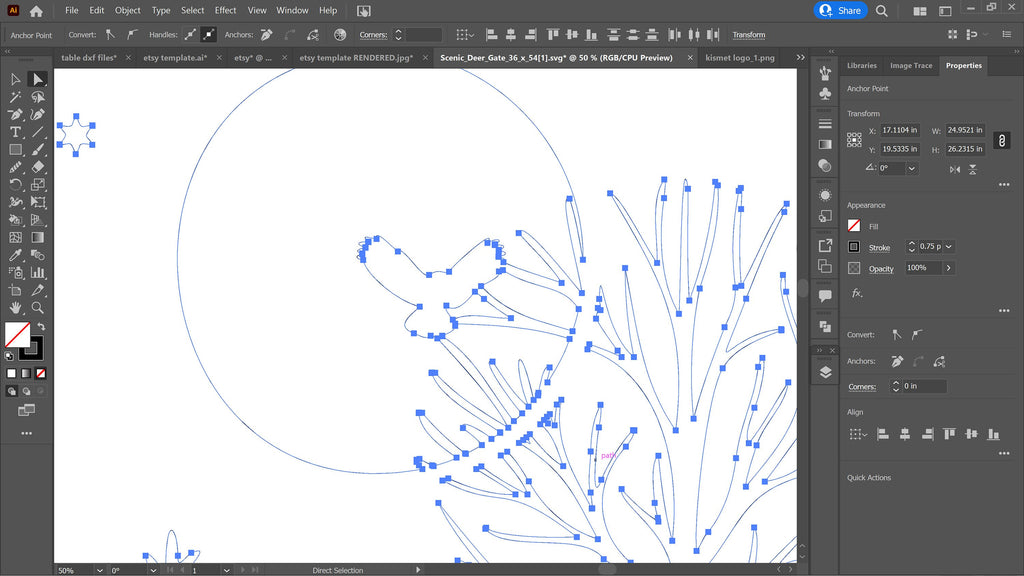 Scenic Deer Gate Panel vector paths in design software