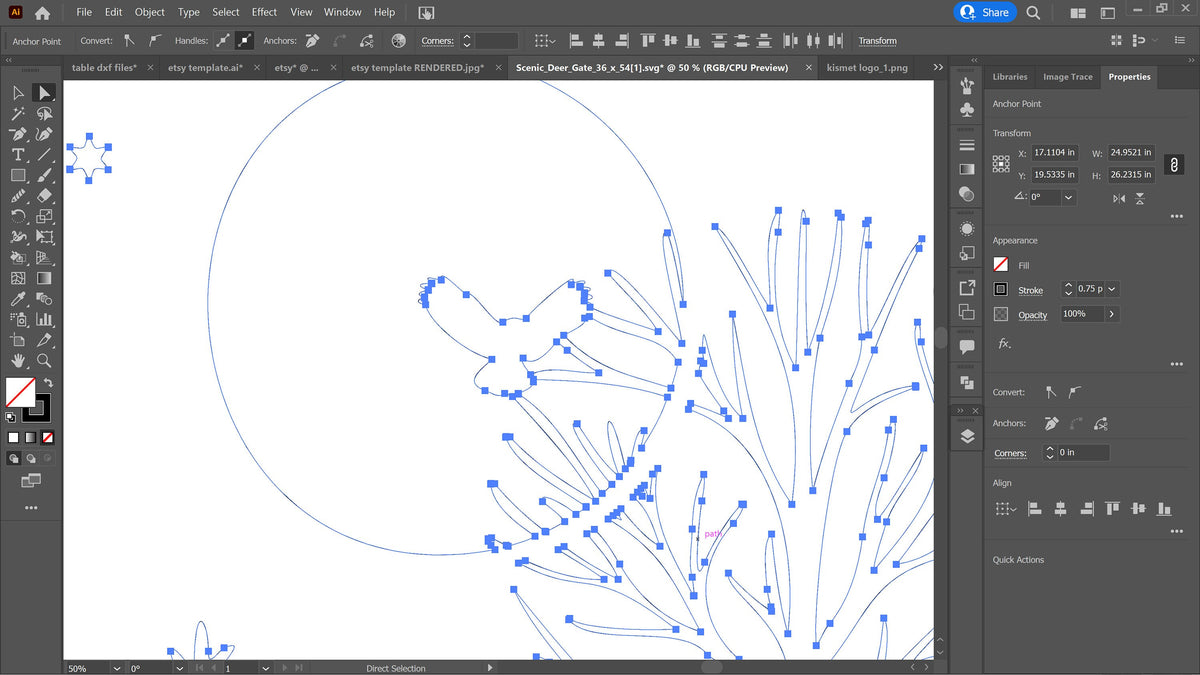Scenic Deer Gate Panel vector paths in design software