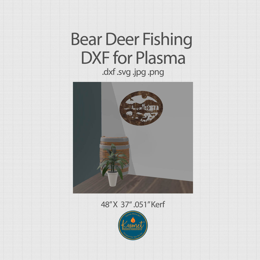 Bear Deer Fishing Wildlife Oval DXF/SVG design preview with file details (photo 3)