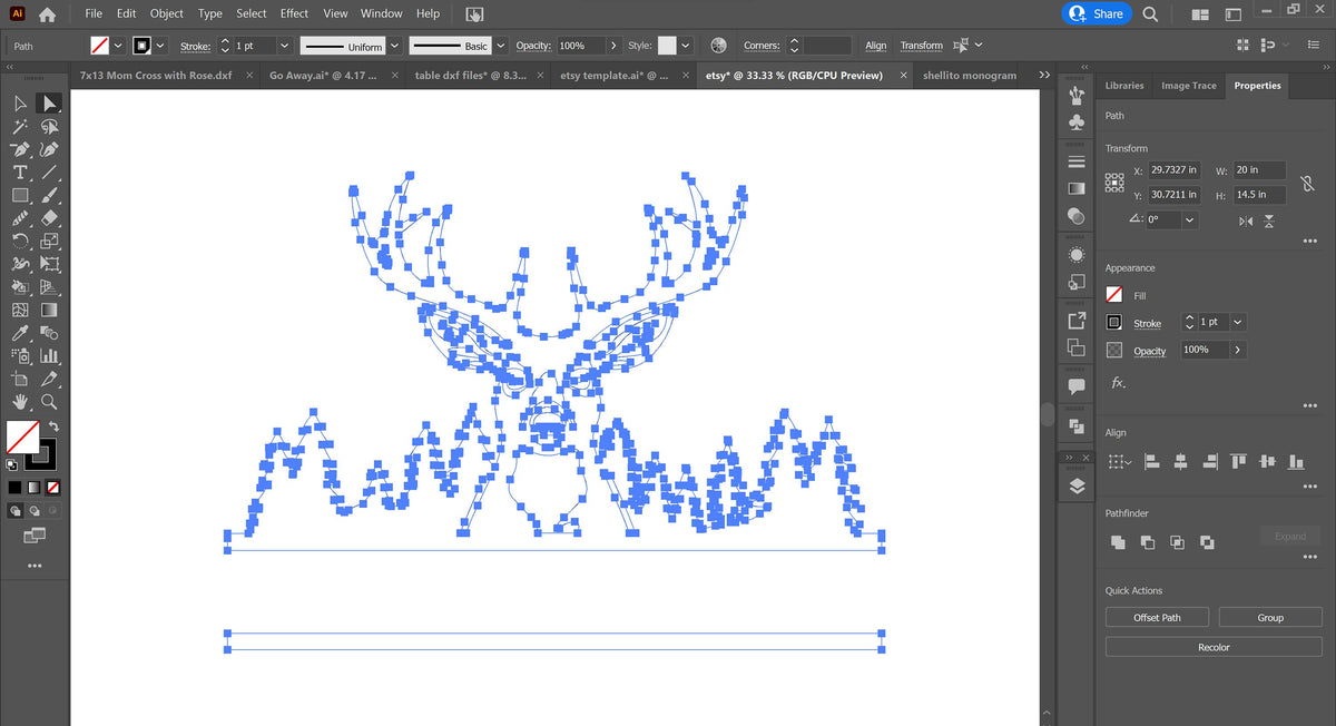 Personalized Deer Antler Sign vector paths in design software (photo 5)