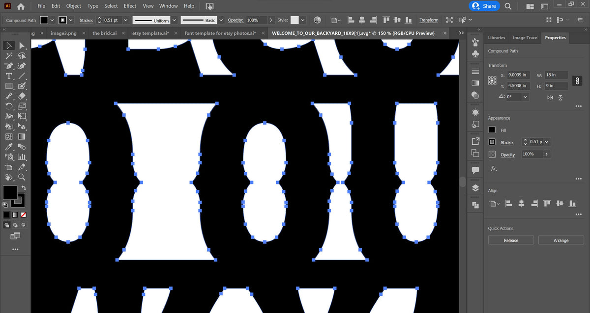 Welcome to Our Backyard Sign, Western Letters vector paths in design software