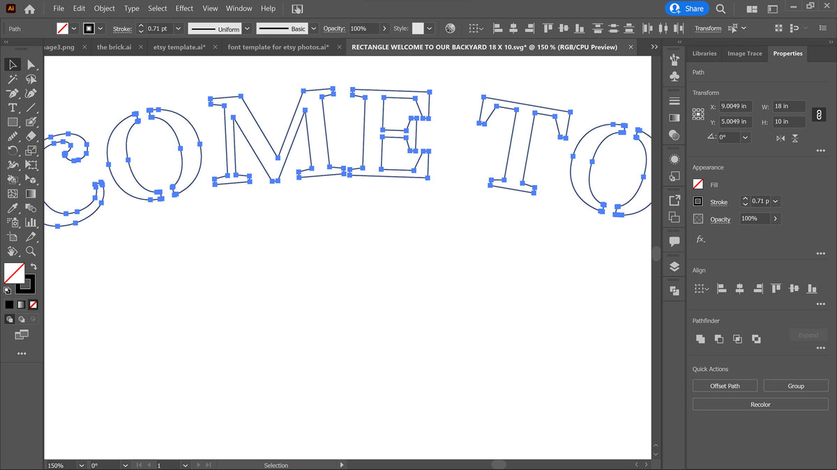 Welcome to Our Backyard Sign, Arched Serif vector paths in design software