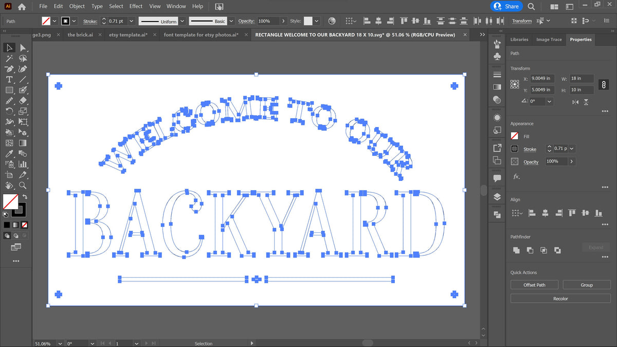 Welcome to Our Backyard Sign, Arched Serif vector paths in design software (photo 4)
