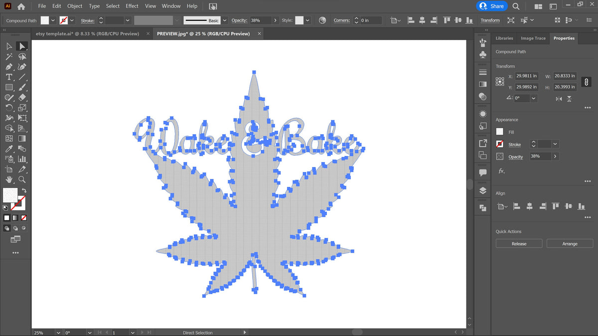 Wake & Bake Cannabis Leaf vector paths in design software (photo 4)