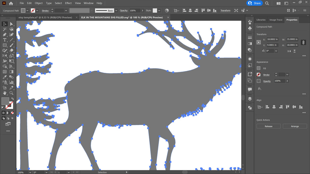 Elk Mountain Scene vector paths in design software (photo 6)