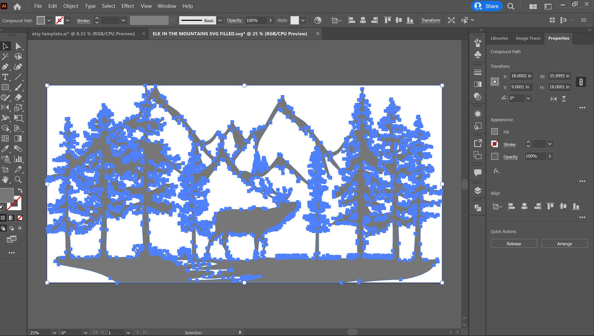 Elk Mountain Scene vector paths in design software (photo 5)