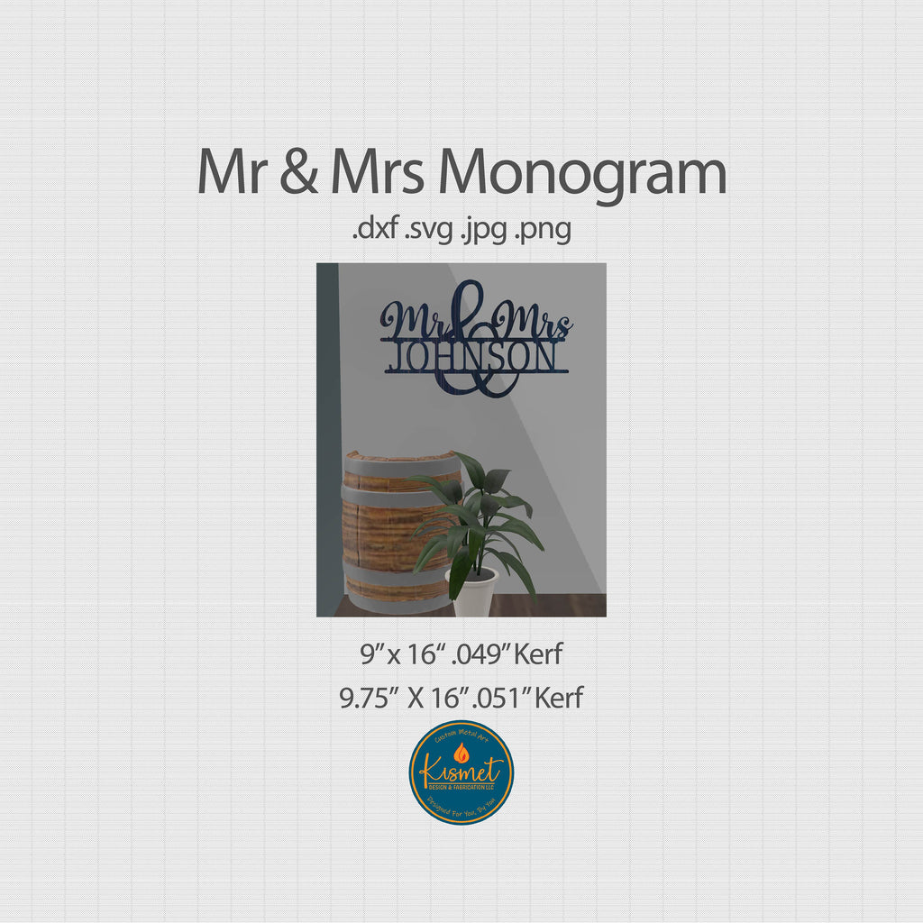 Mr and Mrs Wedding Name Monogram DXF/SVG design preview with file details (photo 3)