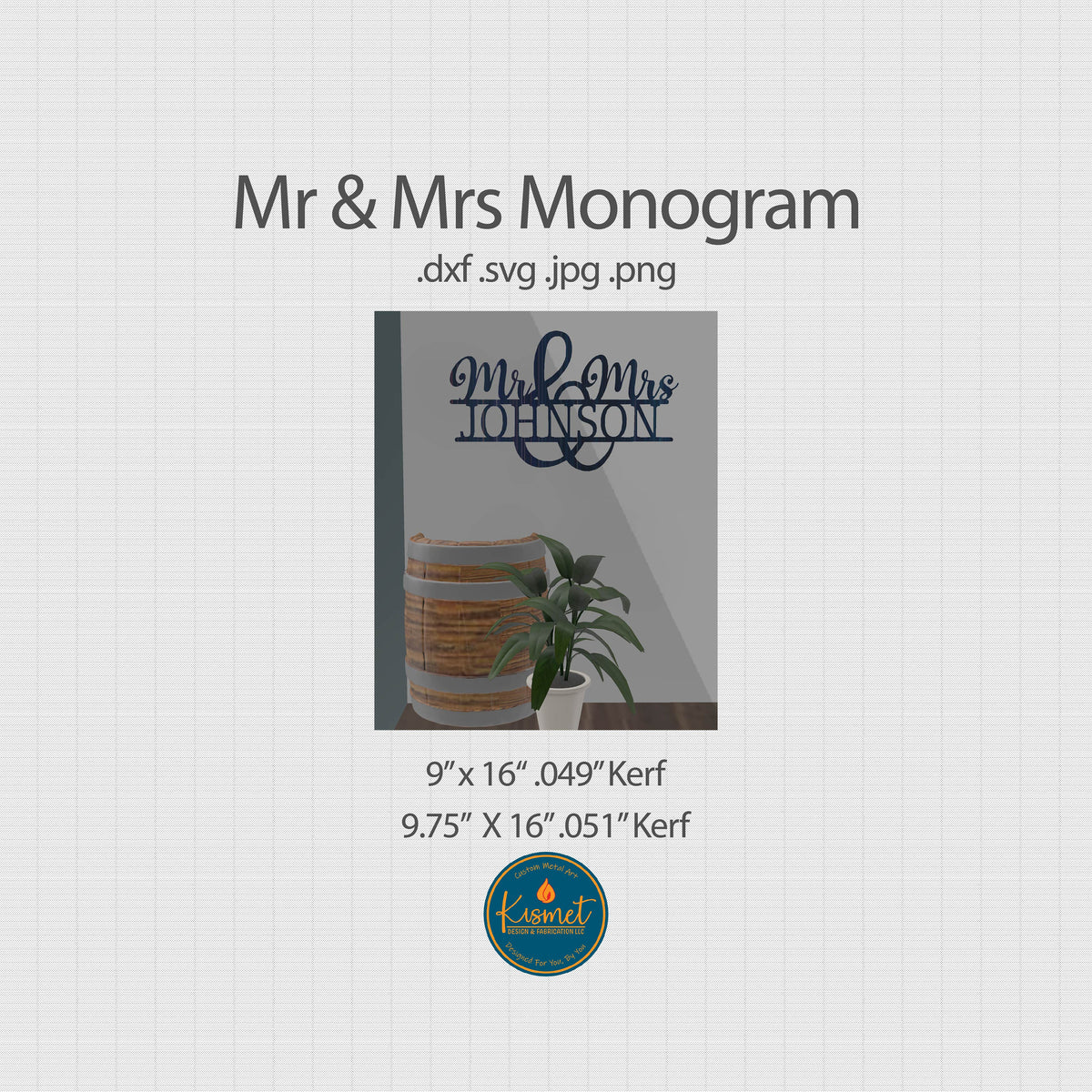 Mr and Mrs Wedding Name Monogram DXF/SVG design preview with file details (photo 3)