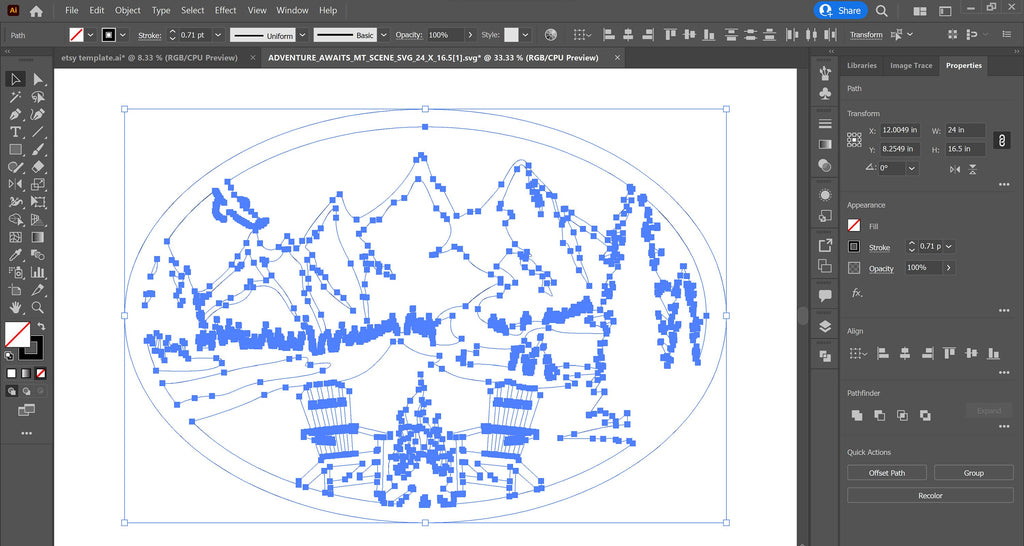 Mountain Campfire Scene Sign vector paths in design software