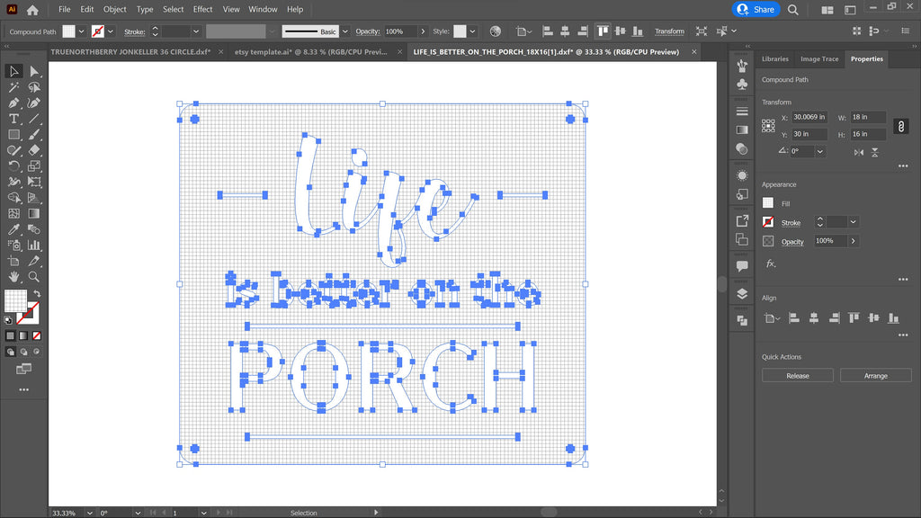 Life Is Better on the Porch Sign vector paths in design software