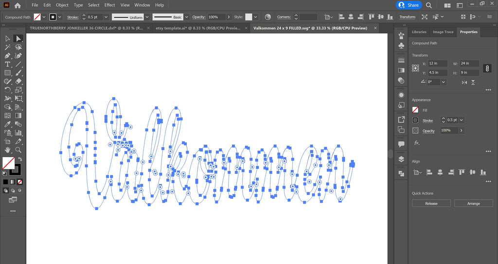 Välkommen Swedish Welcome Sign vector paths in design software