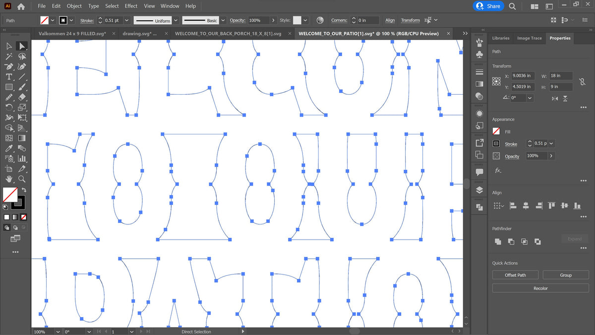 Patio Welcome Sign vector paths in design software