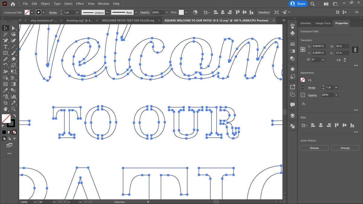 Welcome to Our Patio Sign vector paths in design software