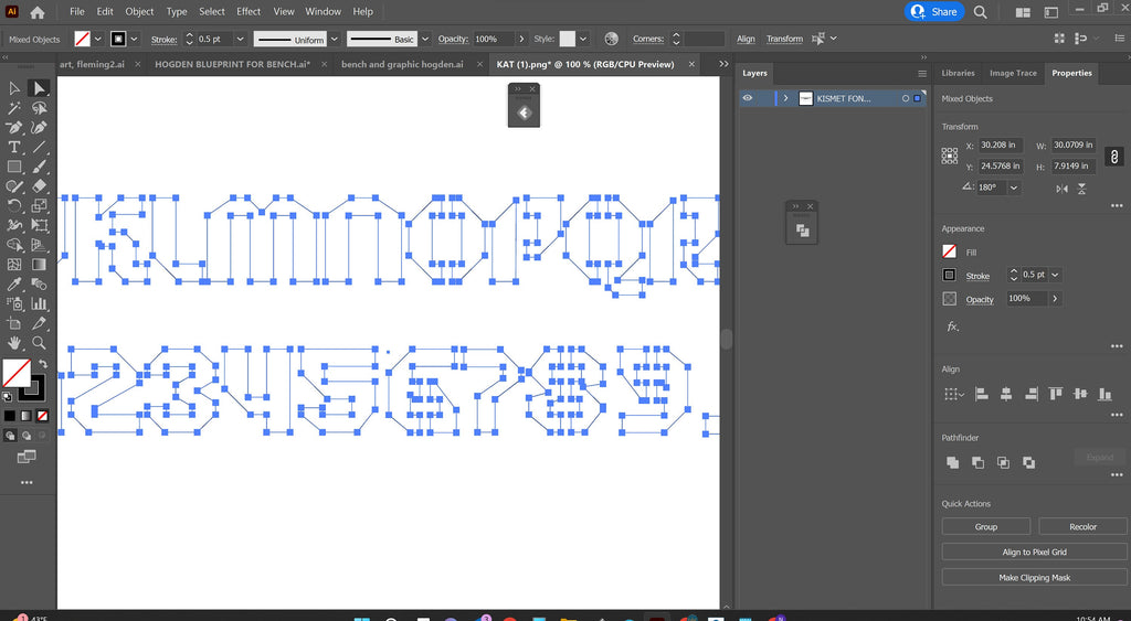 Blocky Bridged Stencil Font (Kismet Font 7) vector paths in design software