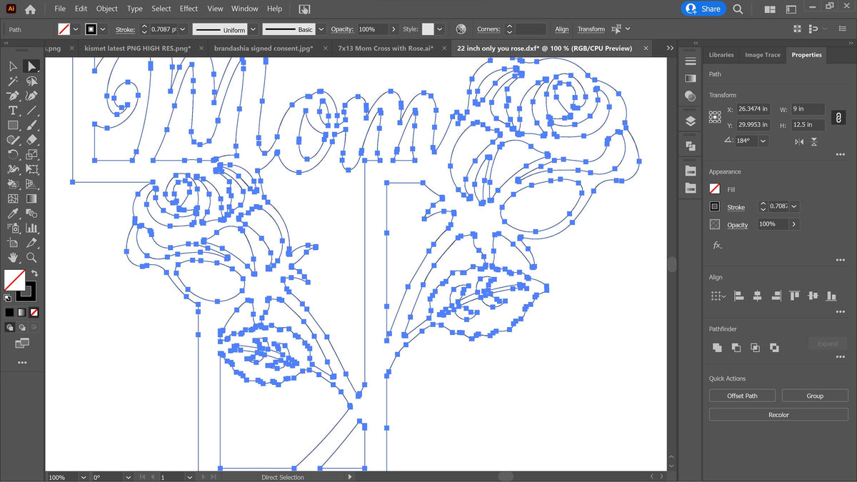 Mom Rose Cross Memorial Stake and Sign vector paths in design software