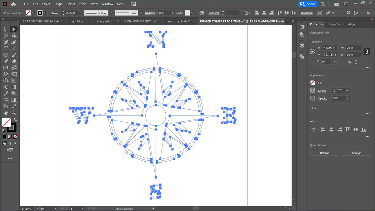 Compass Rose Square Panel vector paths in design software