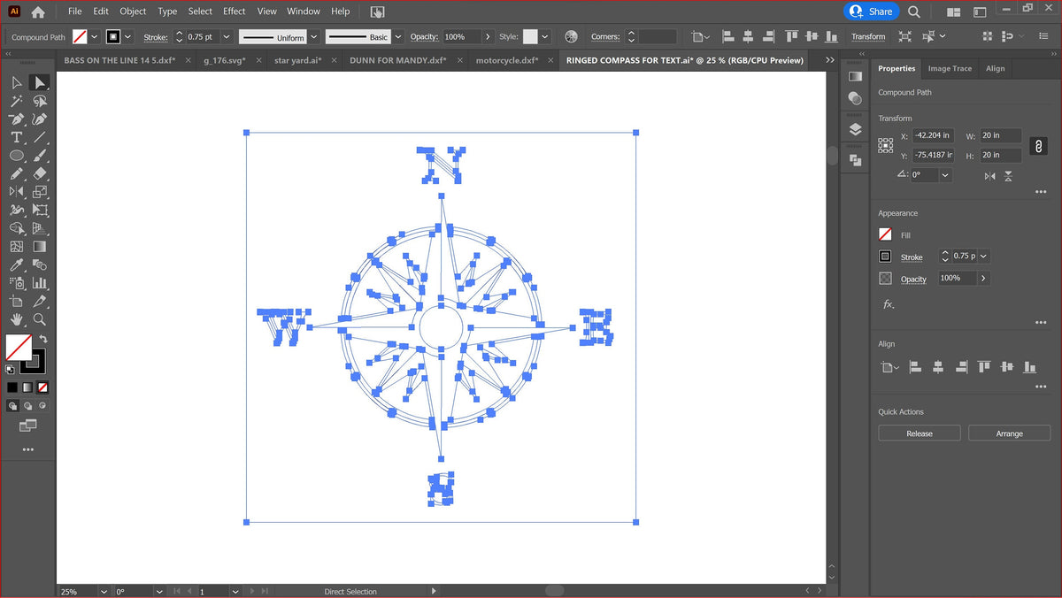 Compass Rose Square Panel vector paths in design software (photo 5)