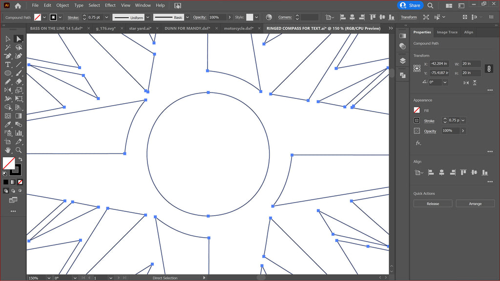 Compass Rose Square Panel vector paths in design software (photo 6)