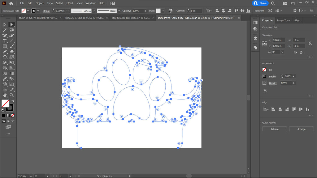 Dog Paw Halo Memorial Stake vector paths in design software