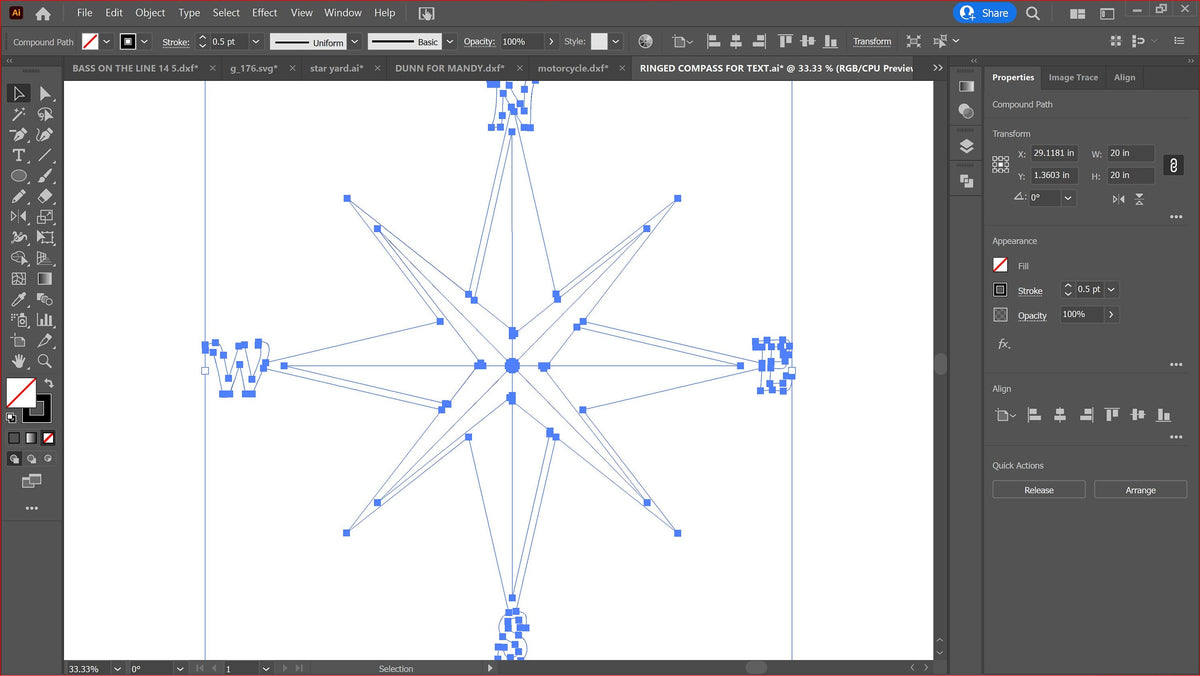 Eight Point Compass Rose vector paths in design software