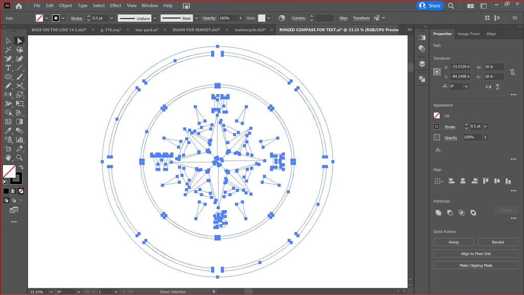 Compass Rose Round Sign vector paths in design software