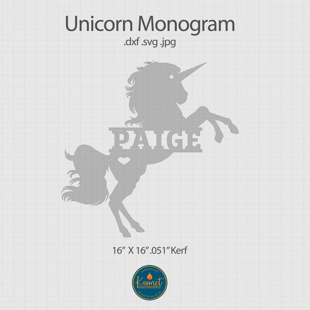 Unicorn Name Monogram DXF/SVG design preview with file details