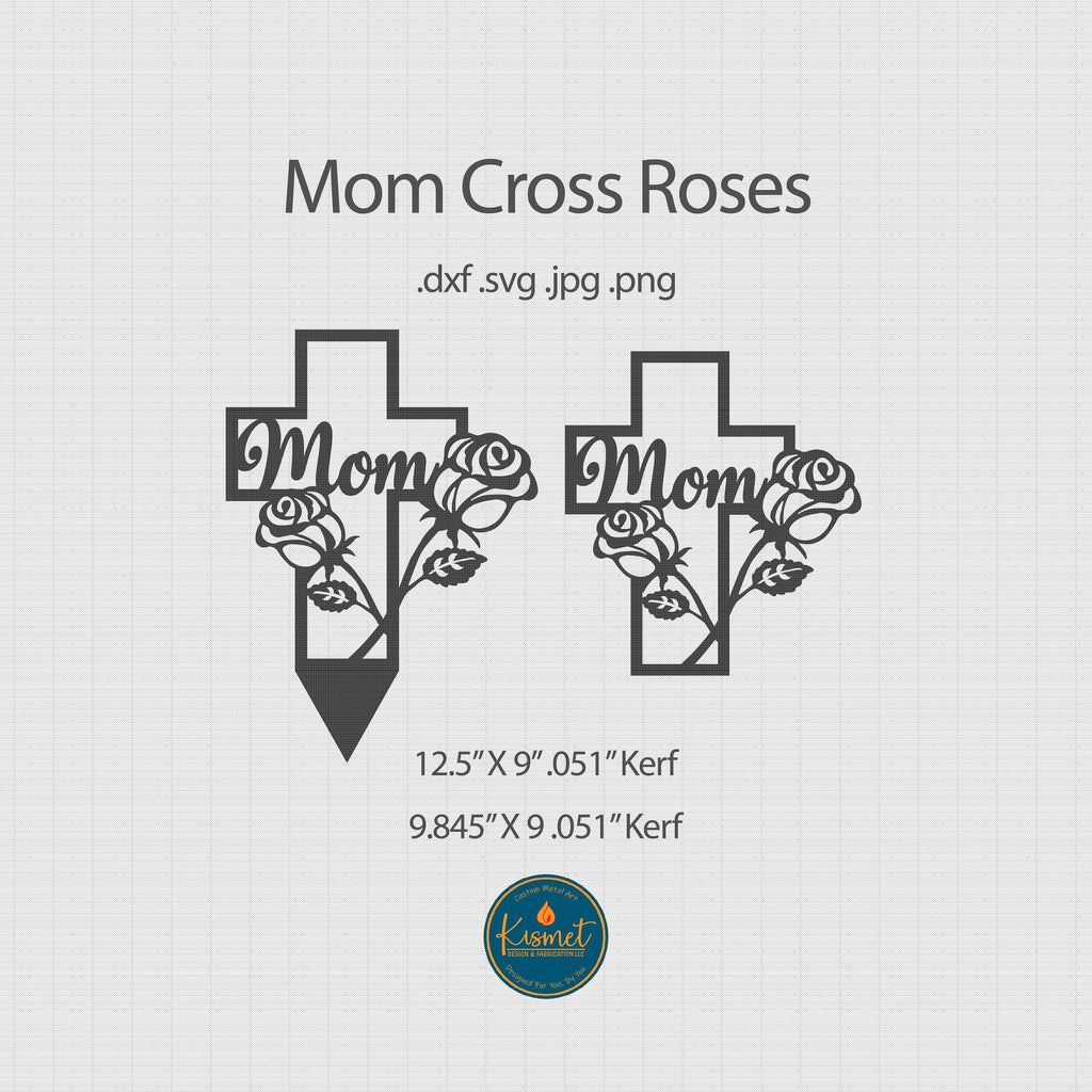 Mom Rose Cross Memorial Stake and Sign DXF/SVG design preview with file details