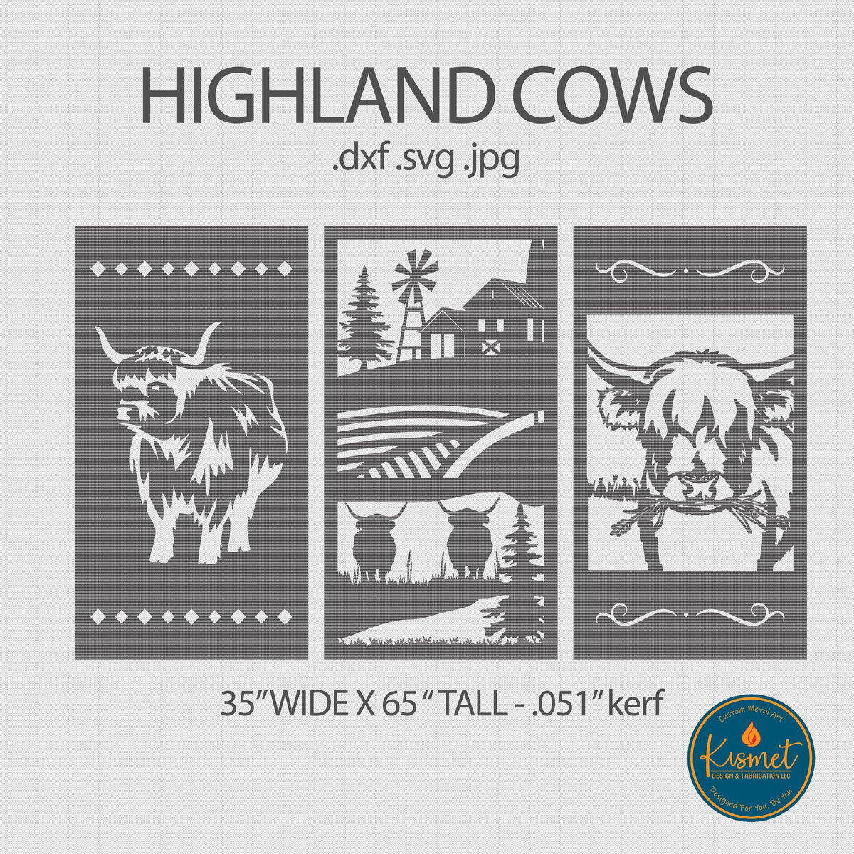 Highland Cow Panel DXF/SVG design preview with file details