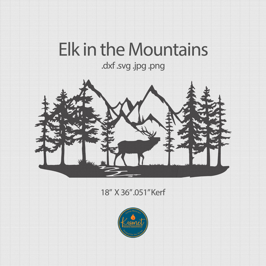 Elk Mountain Scene DXF/SVG design preview with file details
