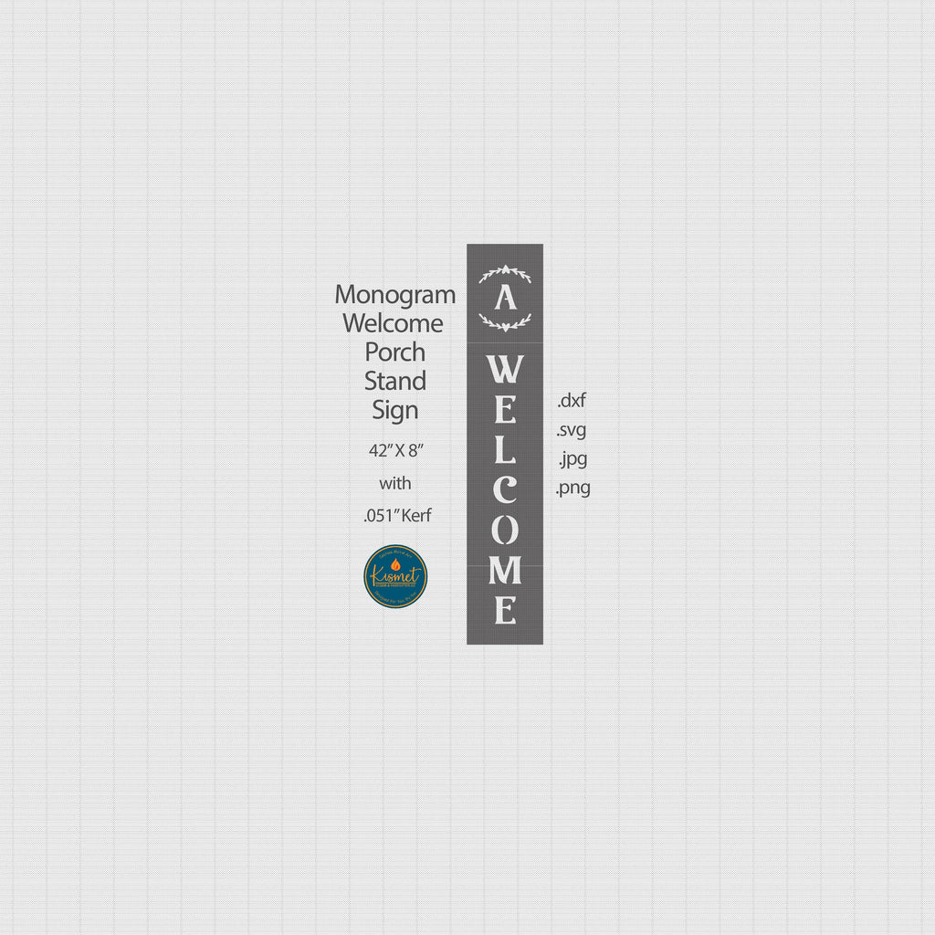 Vertical Monogram Welcome Porch Sign DXF/SVG design preview with file details