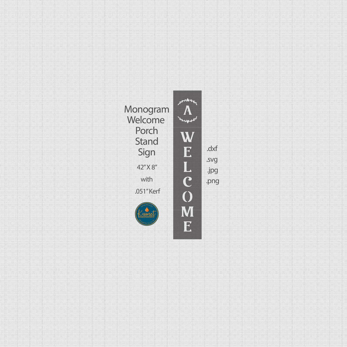 Vertical Monogram Welcome Porch Sign DXF/SVG design preview with file details