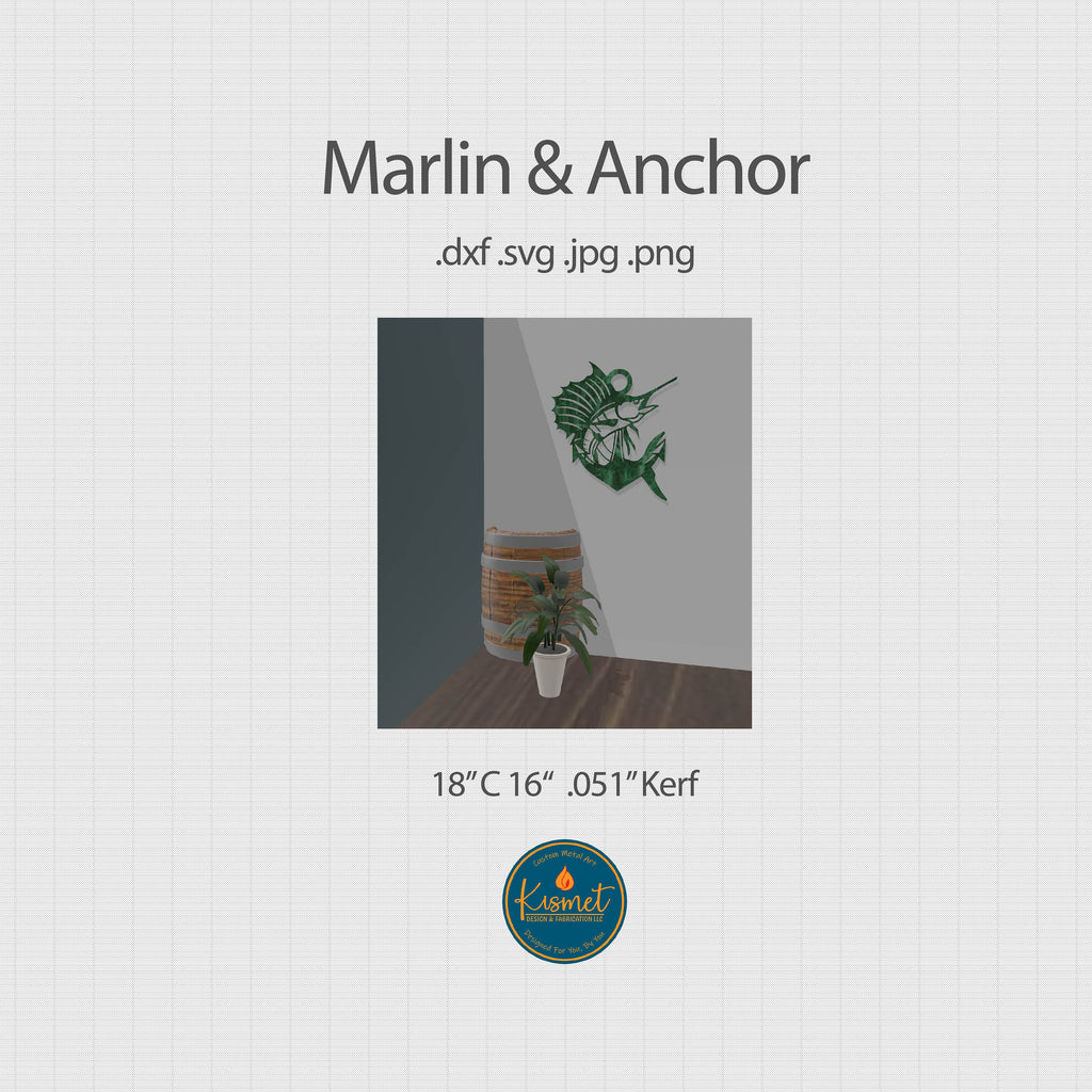 Sailfish Marlin and Anchor DXF/SVG design preview with file details (photo 8)