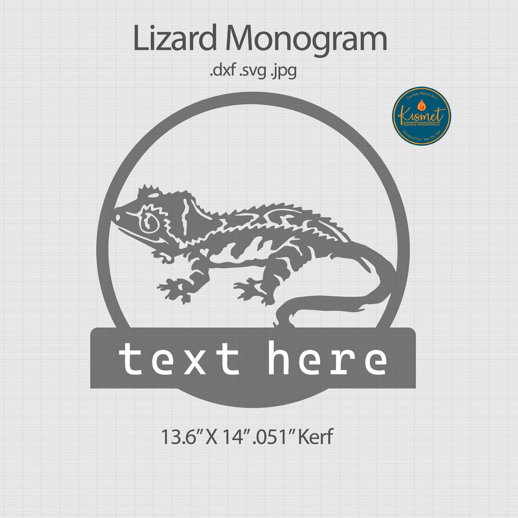 Lizard Custom Name Monogram DXF/SVG design preview with file details
