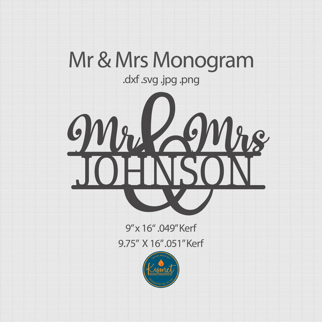 Mr and Mrs Wedding Name Monogram DXF/SVG design preview with file details (photo 2)