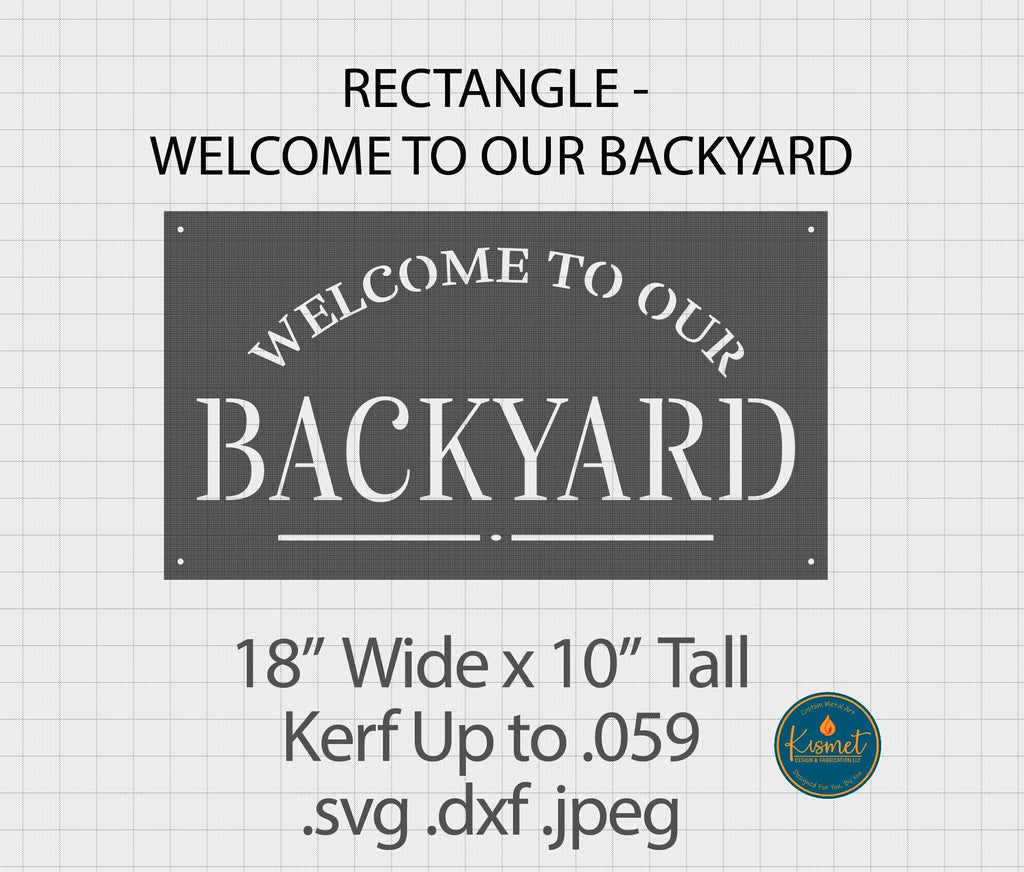 Welcome to Our Backyard Sign, Arched Serif DXF/SVG design preview with file details