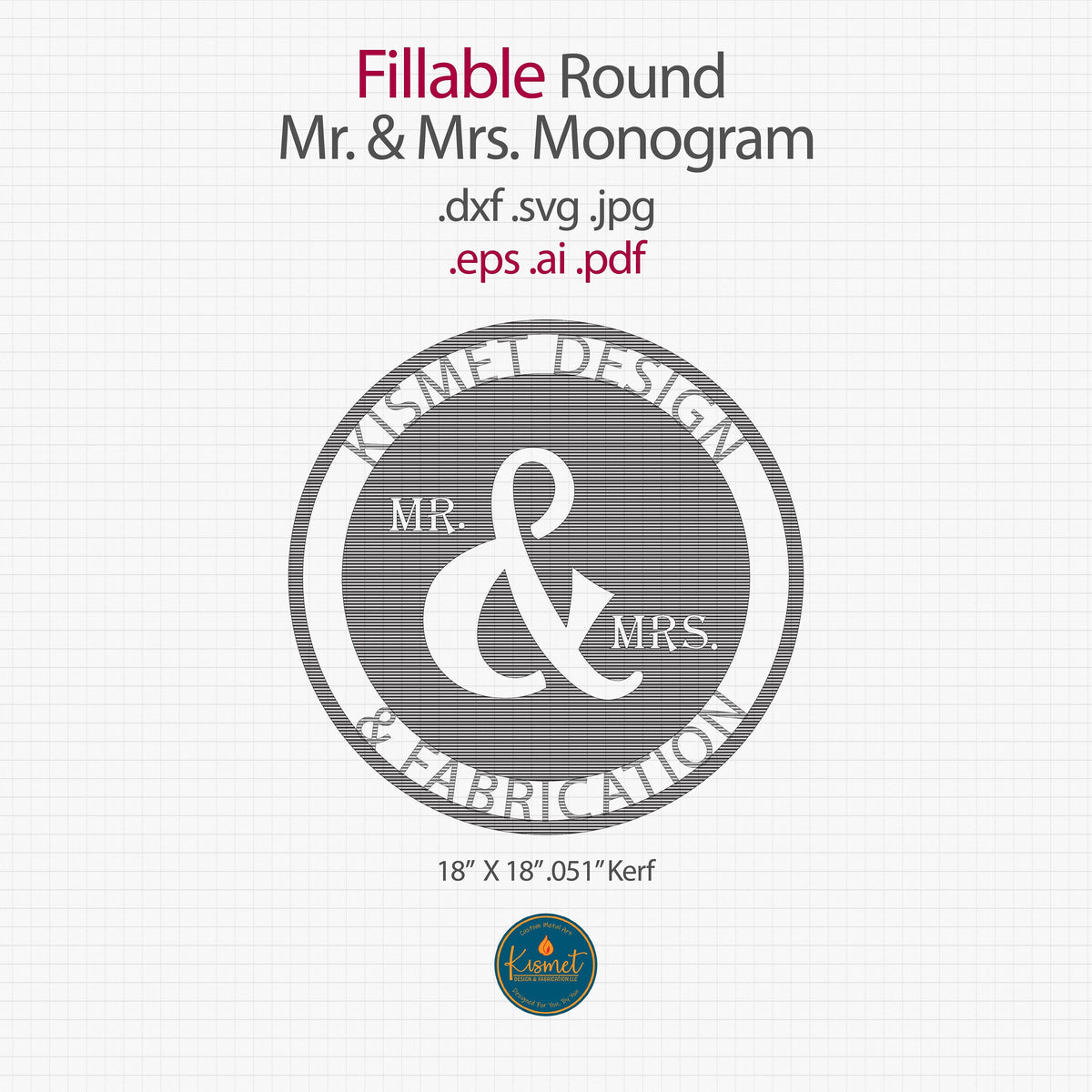 Round Mr and Mrs Wedding Monogram DXF/SVG design preview with file details