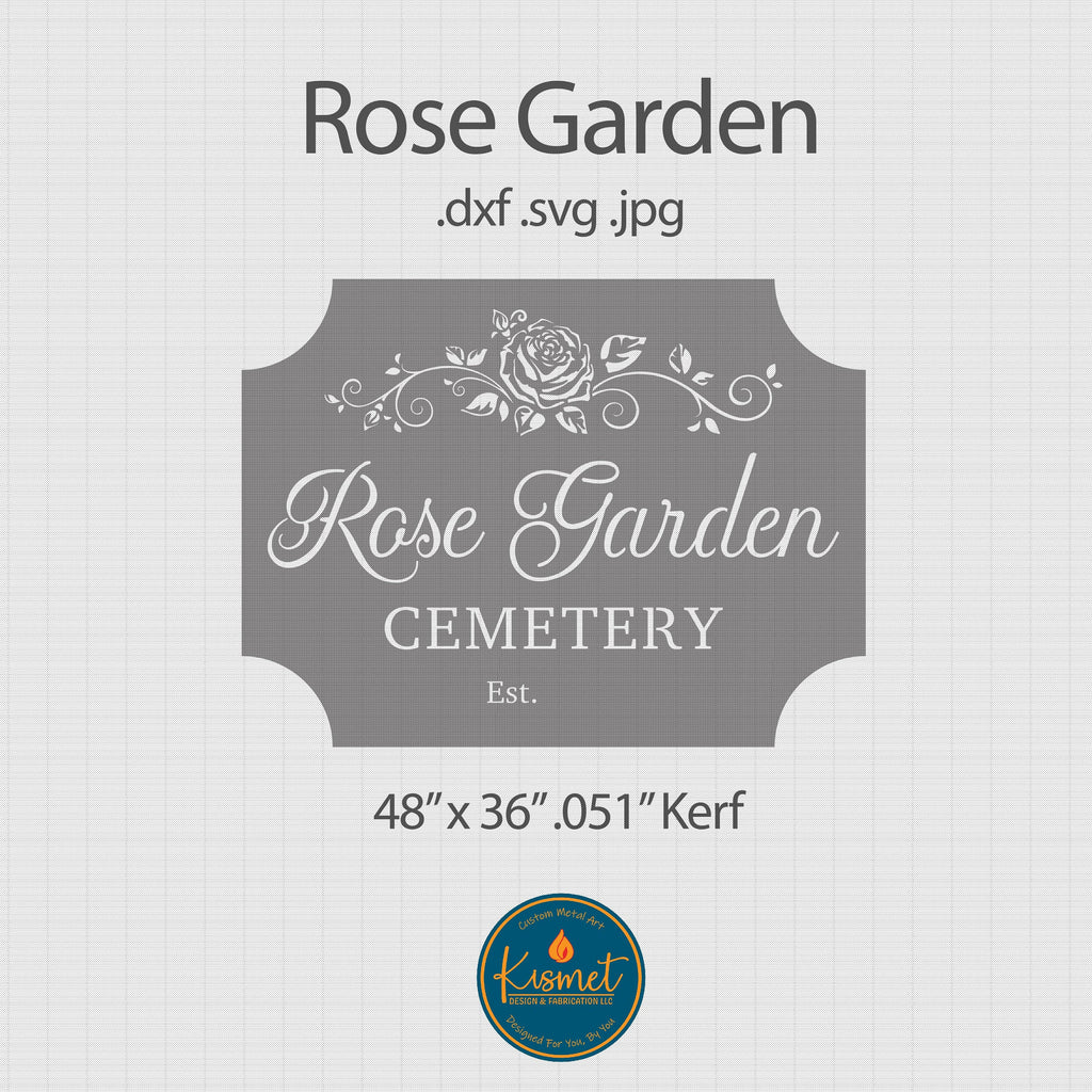 Rose Garden Cemetery Sign DXF/SVG design preview with file details