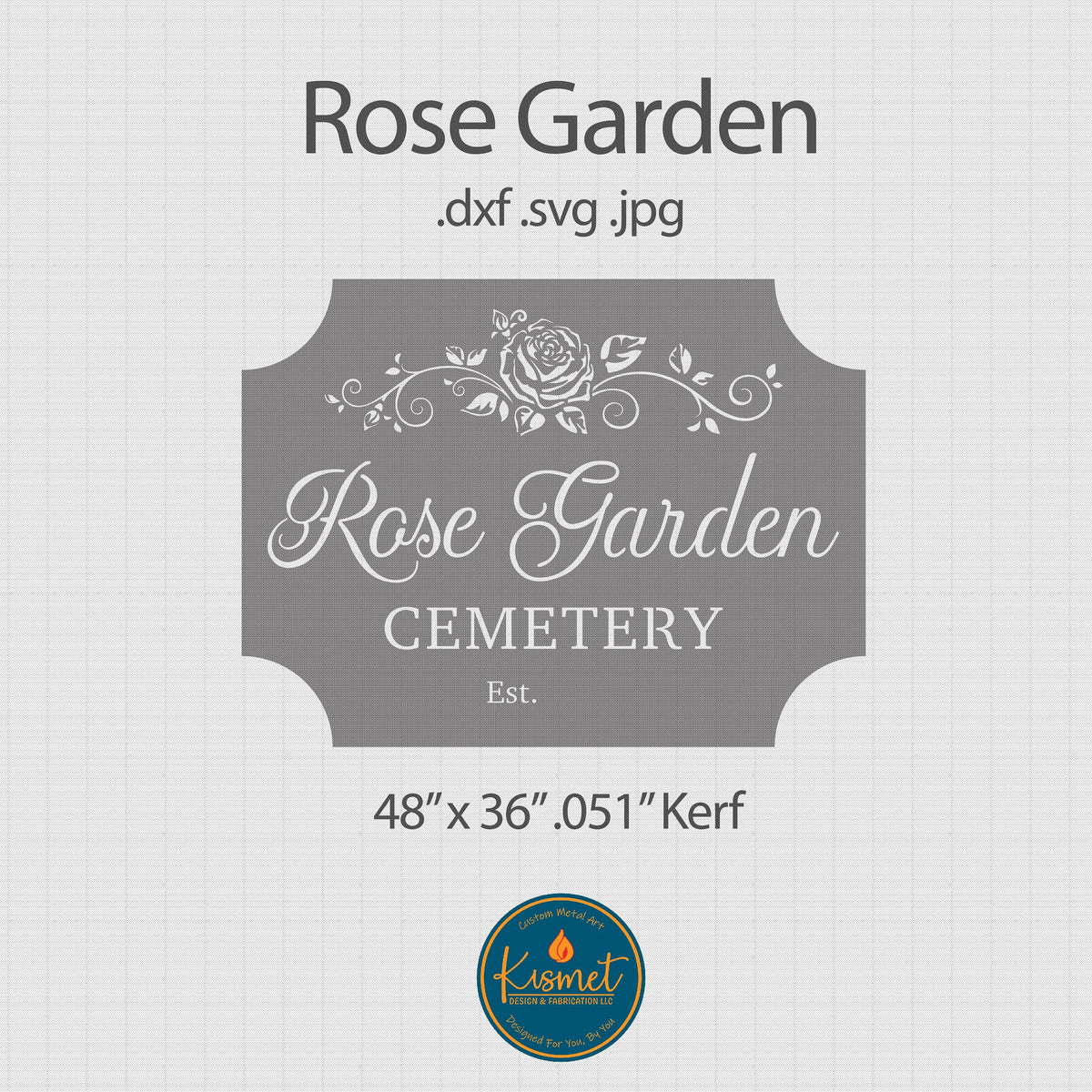 Rose Garden Cemetery Sign DXF/SVG design preview with file details