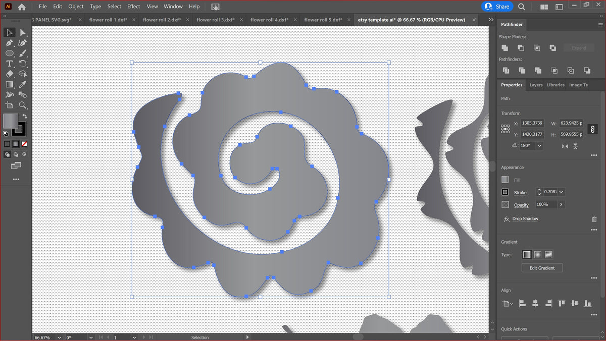 Five Rolled Metal Flowers vector paths in design software (photo 6)