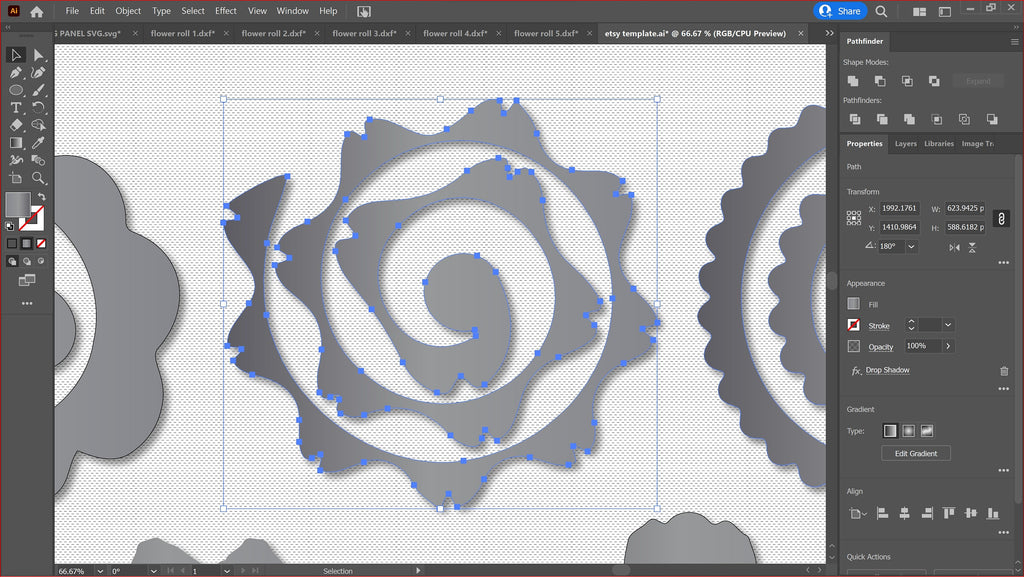 Five Rolled Metal Flowers vector paths in design software (photo 4)