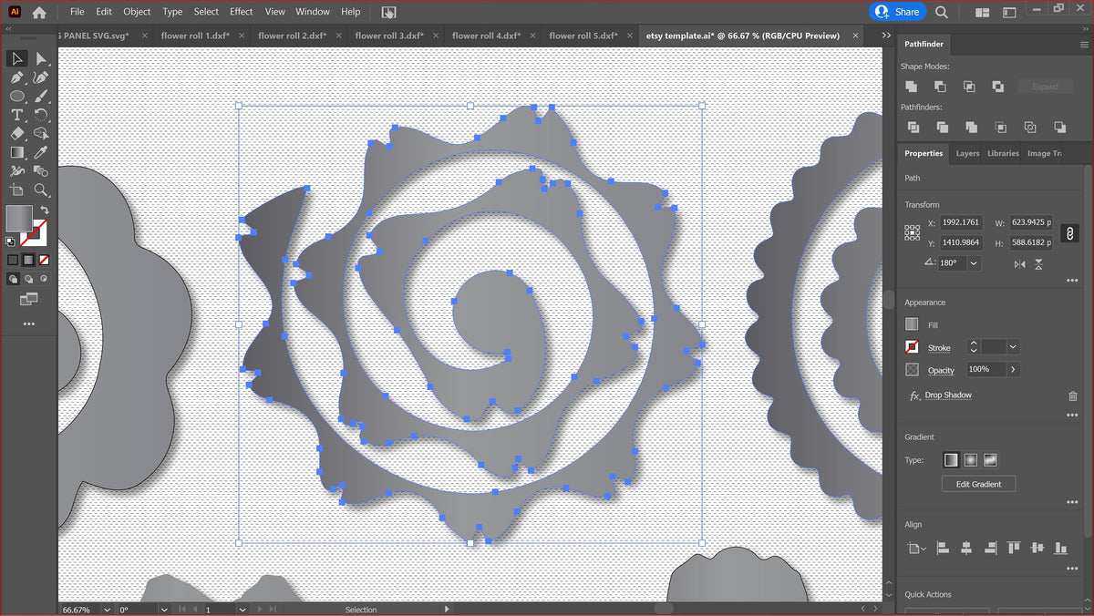 Five Rolled Metal Flowers vector paths in design software (photo 4)