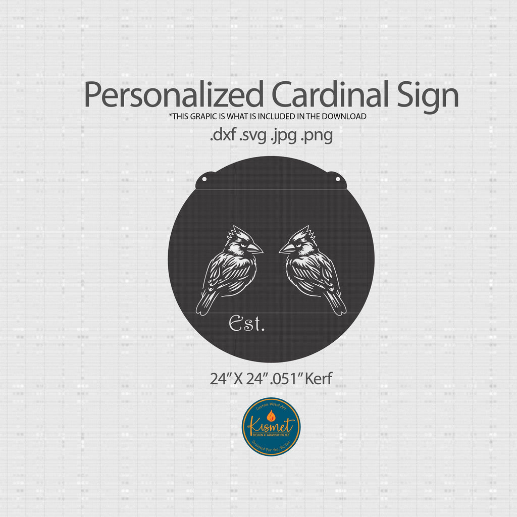 Two Cardinals Personalized Sign DXF/SVG design preview with file details