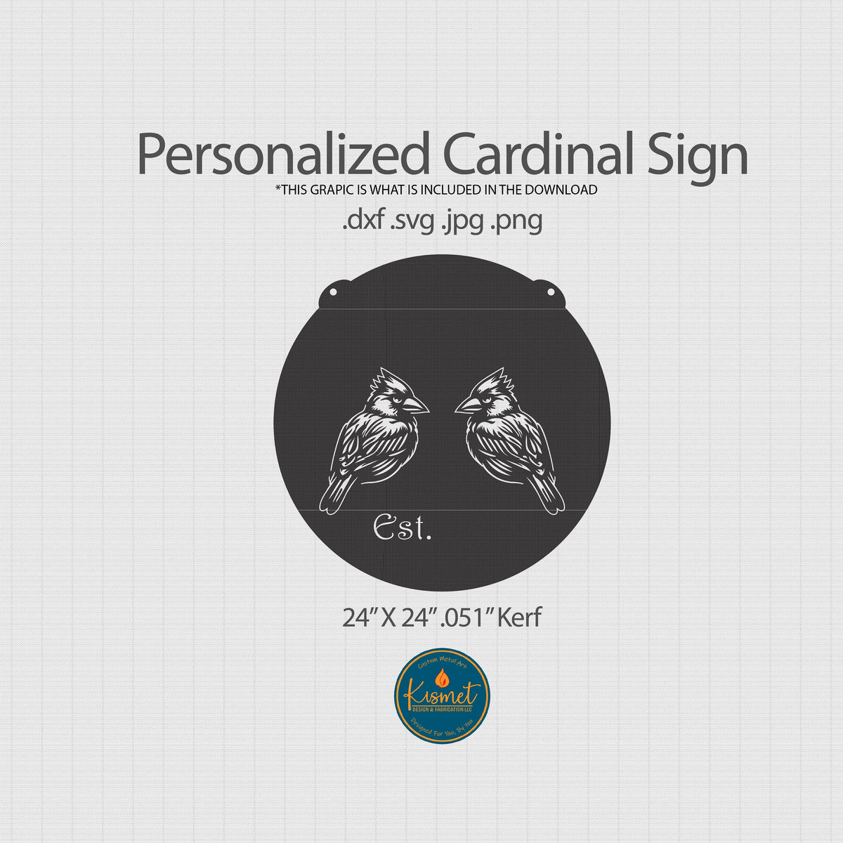 Two Cardinals Personalized Sign DXF/SVG design preview with file details
