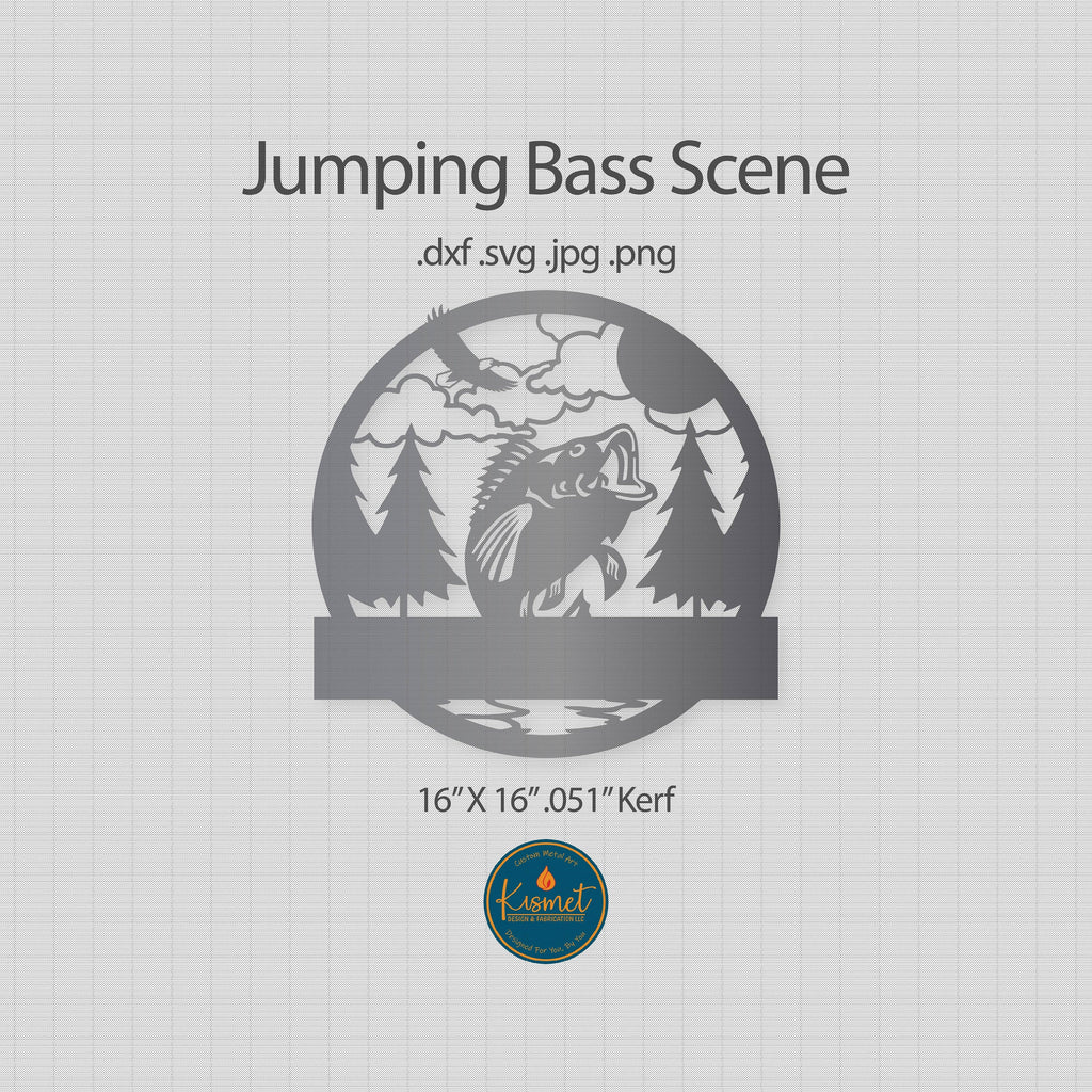 Jumping Bass Name Sign DXF/SVG design preview with file details (photo 2)