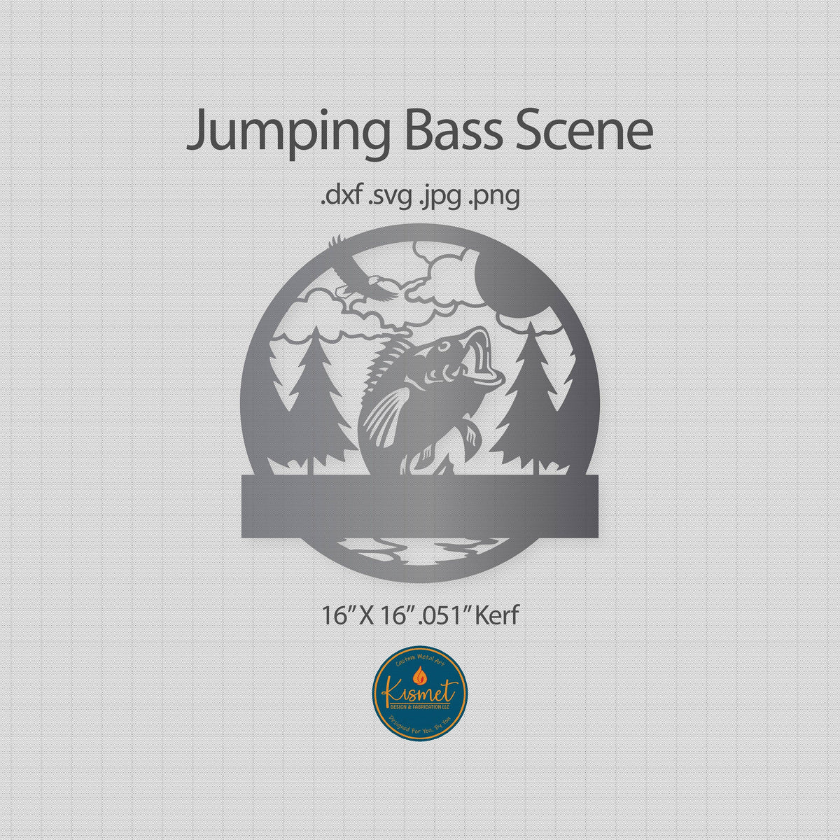 Jumping Bass Name Sign DXF/SVG design preview with file details (photo 2)
