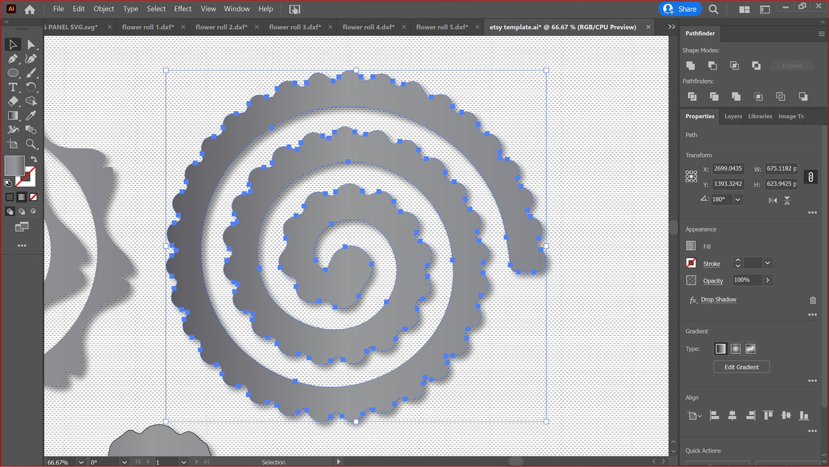 Five Rolled Metal Flowers vector paths in design software (photo 5)