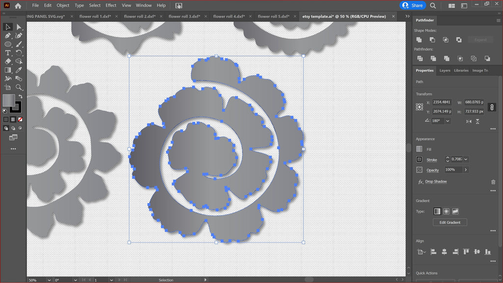 Five Rolled Metal Flowers vector paths in design software (photo 7)